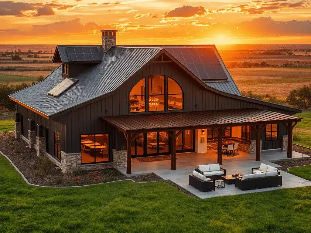 Metal construction design of a barndominium