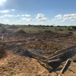 Construction site with foundation framework