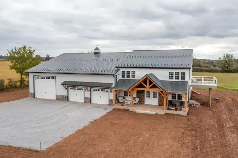 recently build barndominium in Texas in white and light grey colors