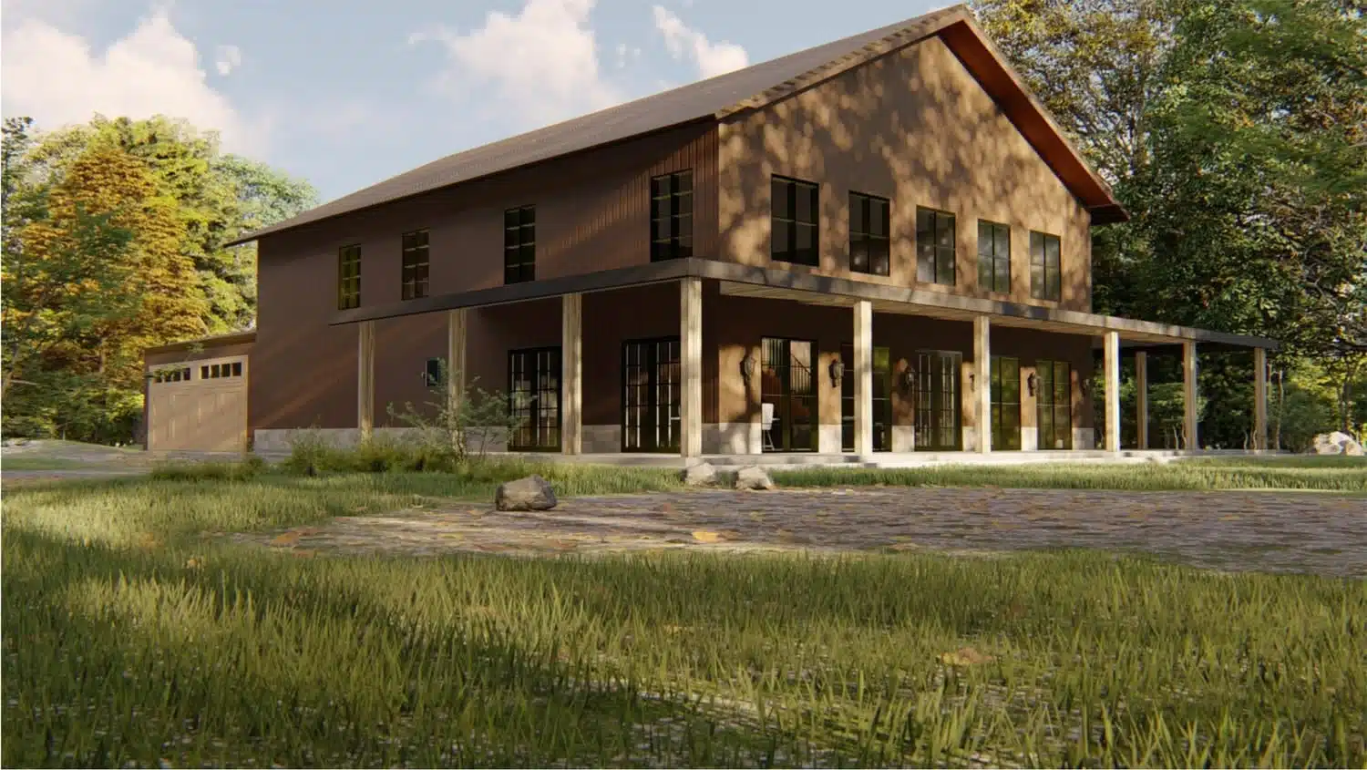 Custom two-story barndominium with wraparound porch in Buffalo, Texas