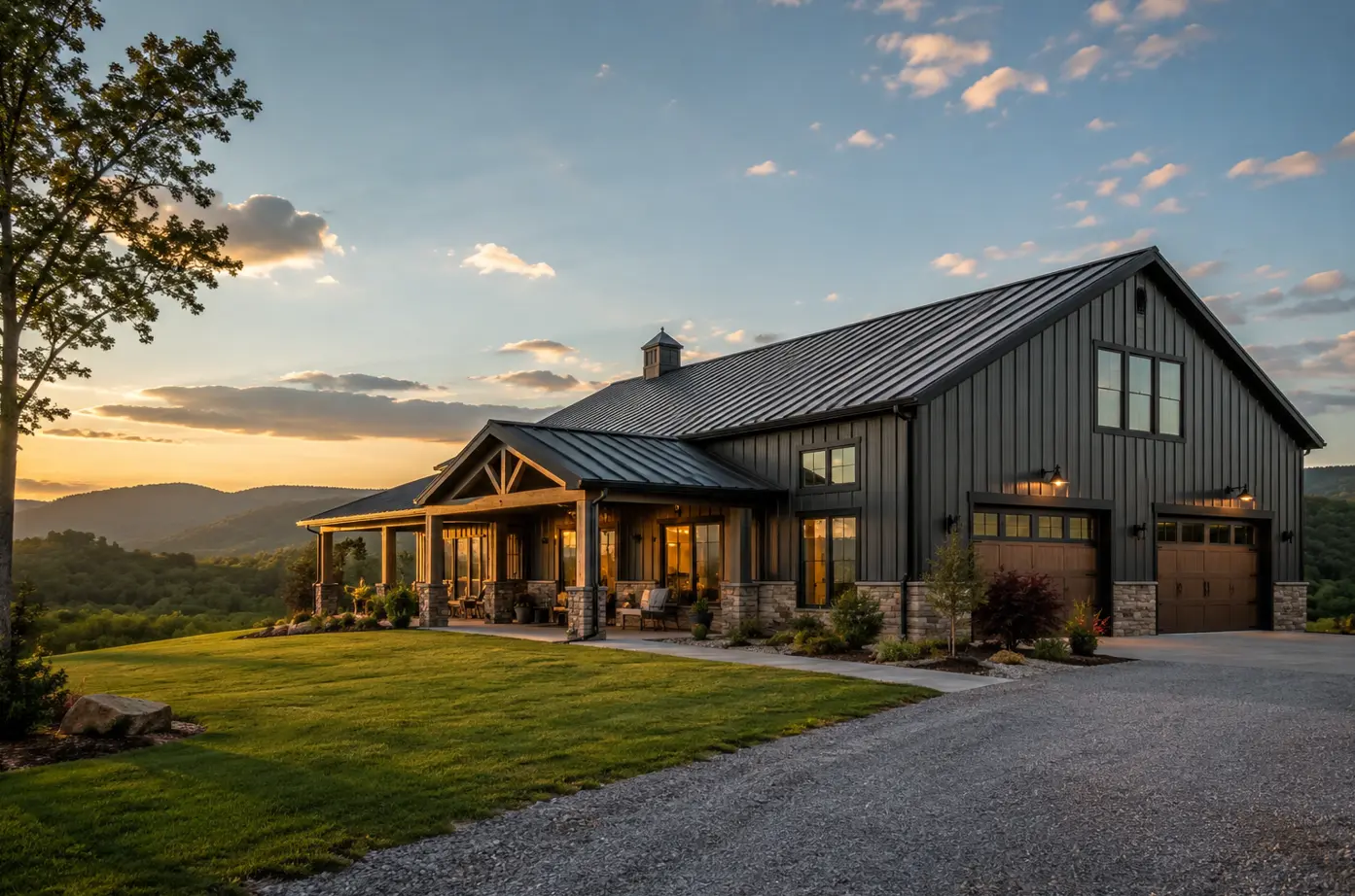 2000 sq ft barndominium build in Texas with grey metal structure and roof