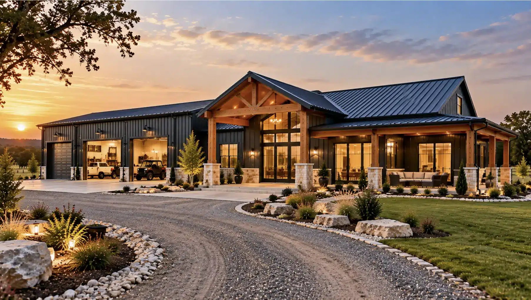 Completed Fort Worth barndominium showcasing full-service construction from site preparation to finished turnkey home